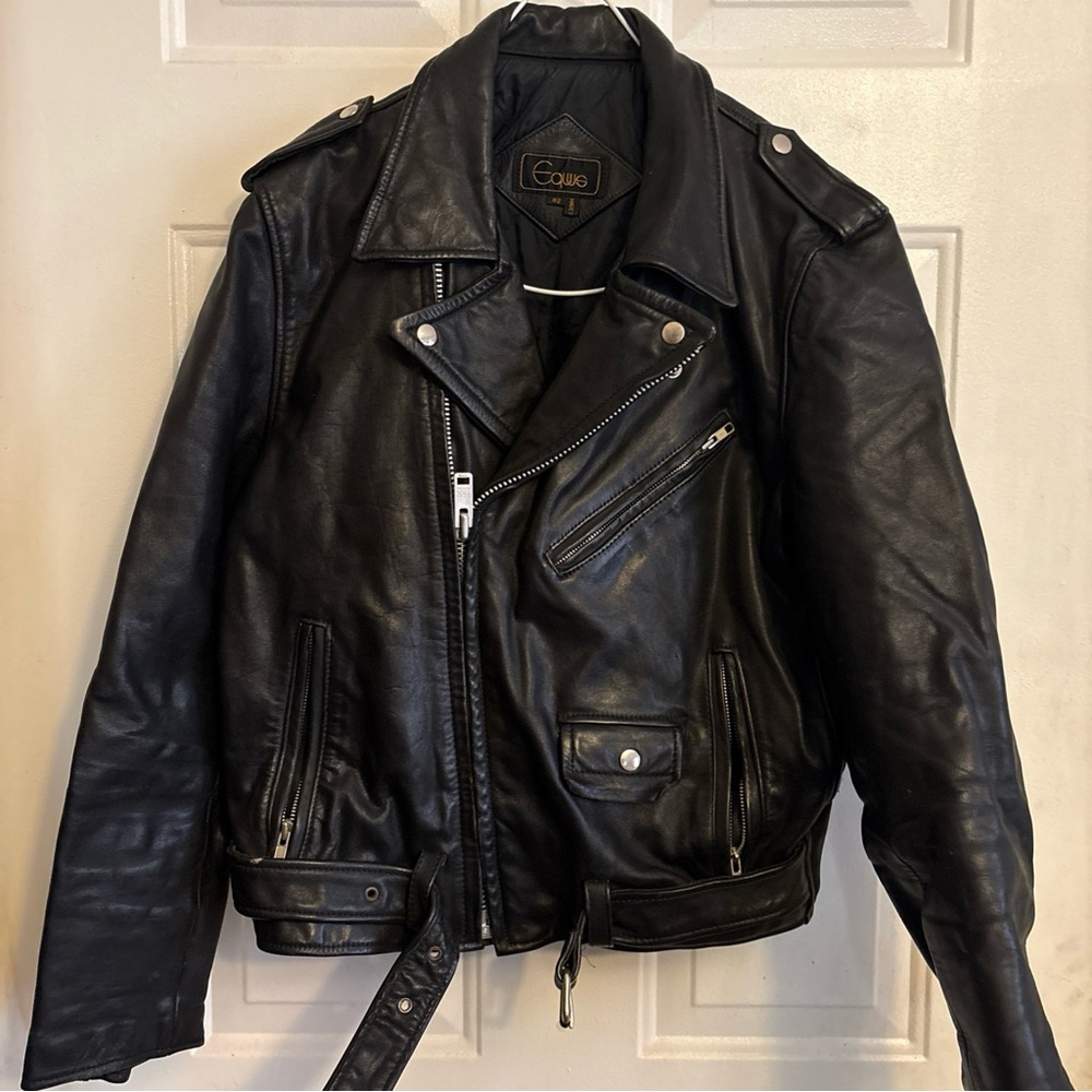 Black Leather Biker Jacket - Men's